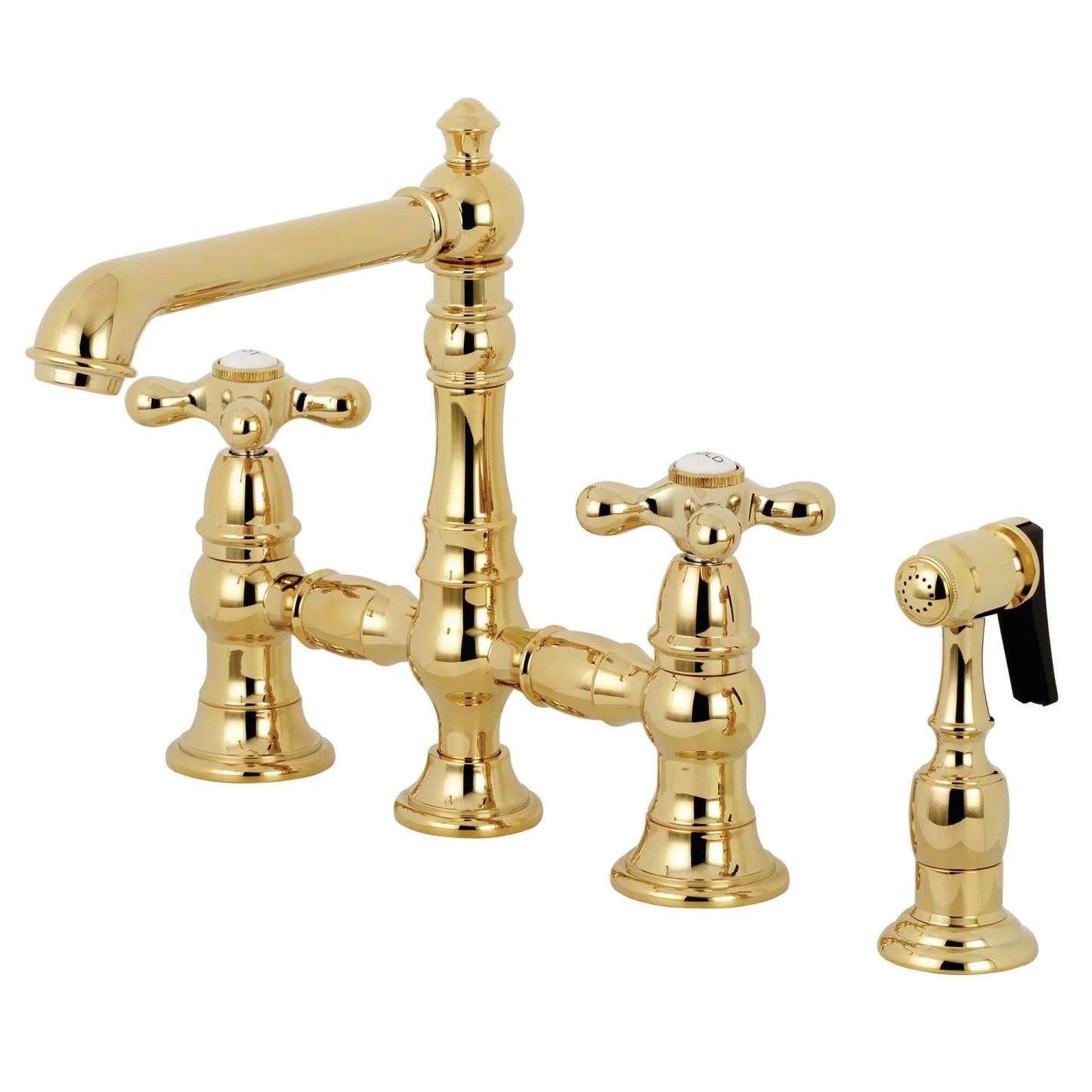 English Country C Two-Handle 4-Hole Deck Mount Side Sprayer Bridge Kitchen Faucet