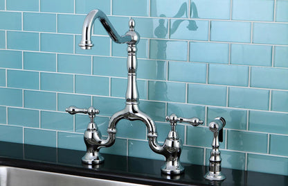 English Country E Two-Handle 3-Hole Deck Mount Side Sprayer Bridge Kitchen Faucet