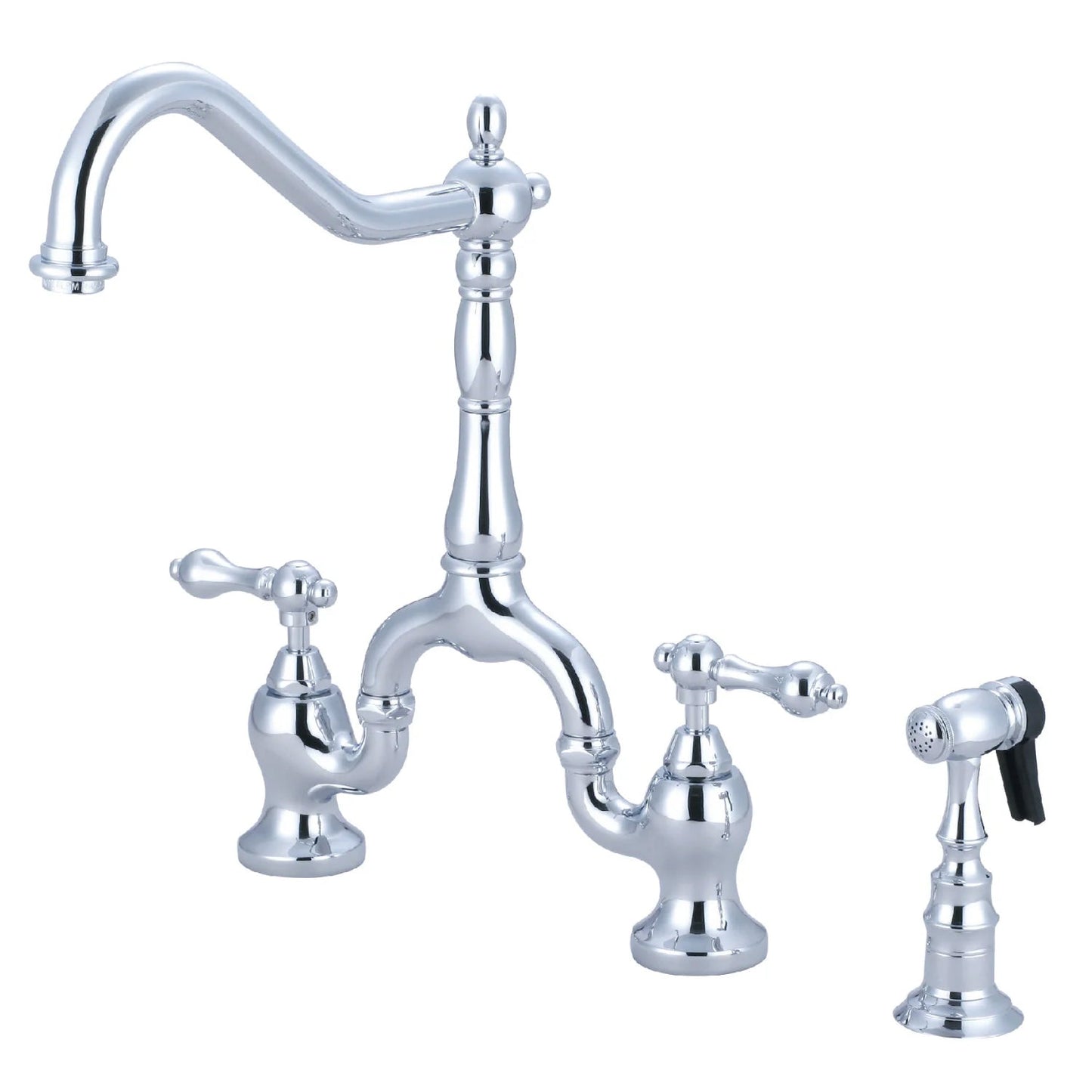 English Country E Two-Handle 3-Hole Deck Mount Side Sprayer Bridge Kitchen Faucet