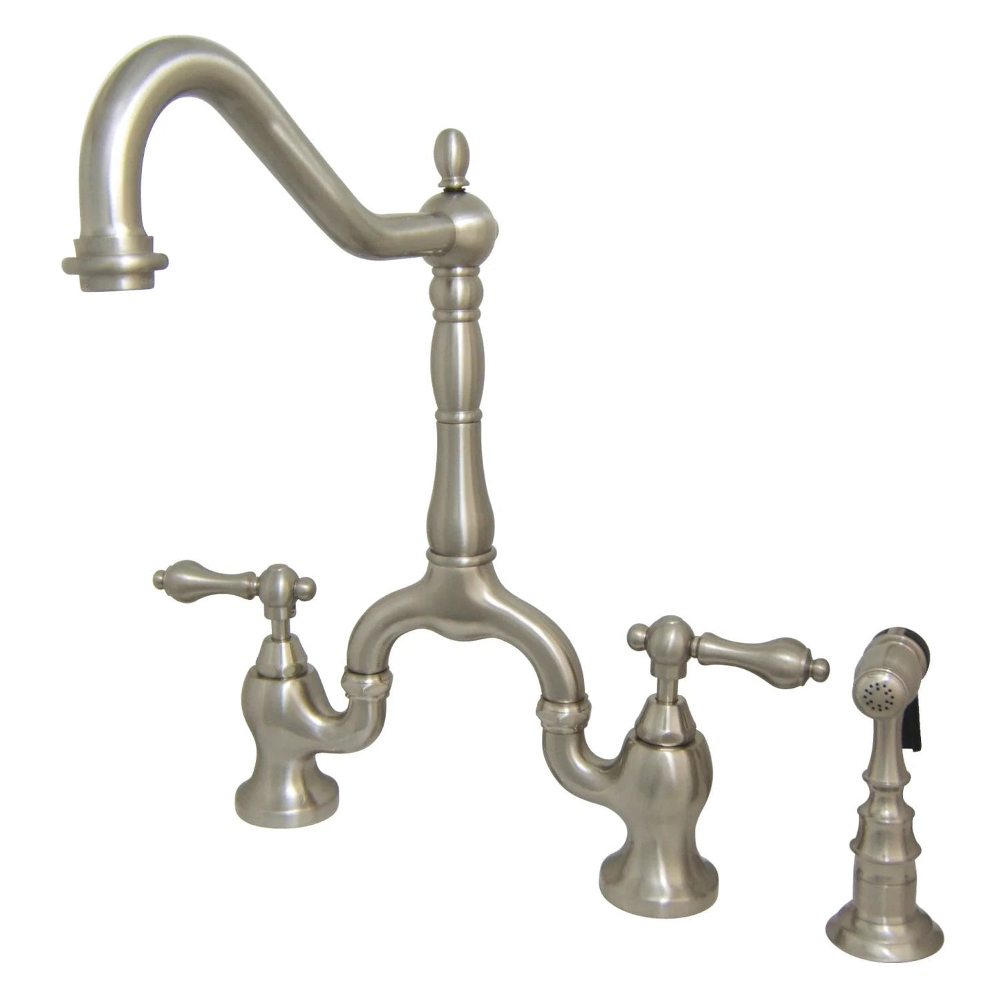 English Country E Two-Handle 3-Hole Deck Mount Side Sprayer Bridge Kitchen Faucet