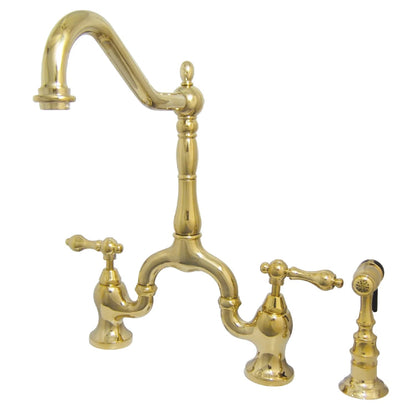 English Country E Two-Handle 3-Hole Deck Mount Side Sprayer Bridge Kitchen Faucet