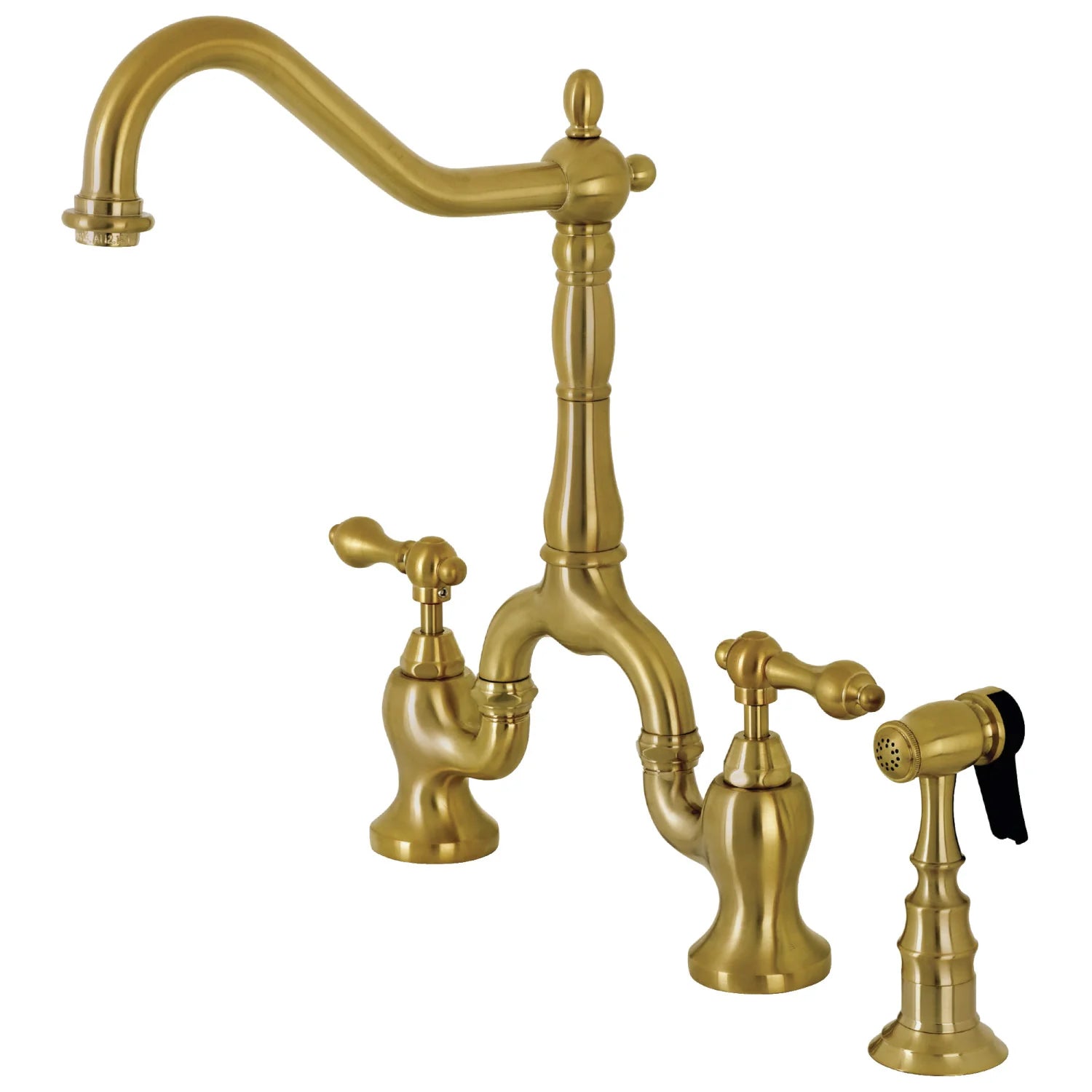 English Country E Two-Handle 3-Hole Deck Mount Side Sprayer Bridge Kitchen Faucet