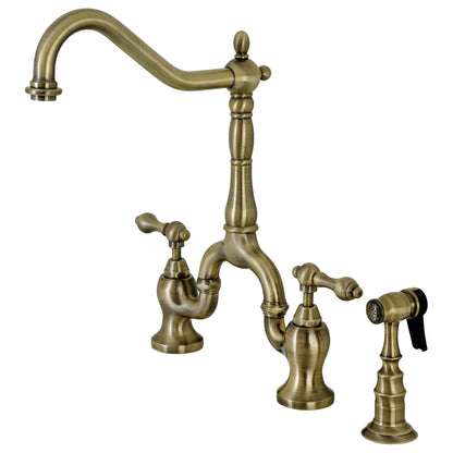 English Country E Two-Handle 3-Hole Deck Mount Side Sprayer Bridge Kitchen Faucet