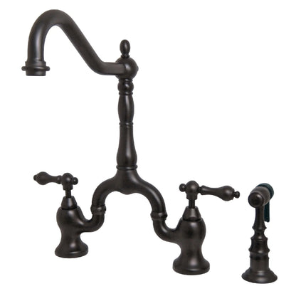 English Country E Two-Handle 3-Hole Deck Mount Side Sprayer Bridge Kitchen Faucet