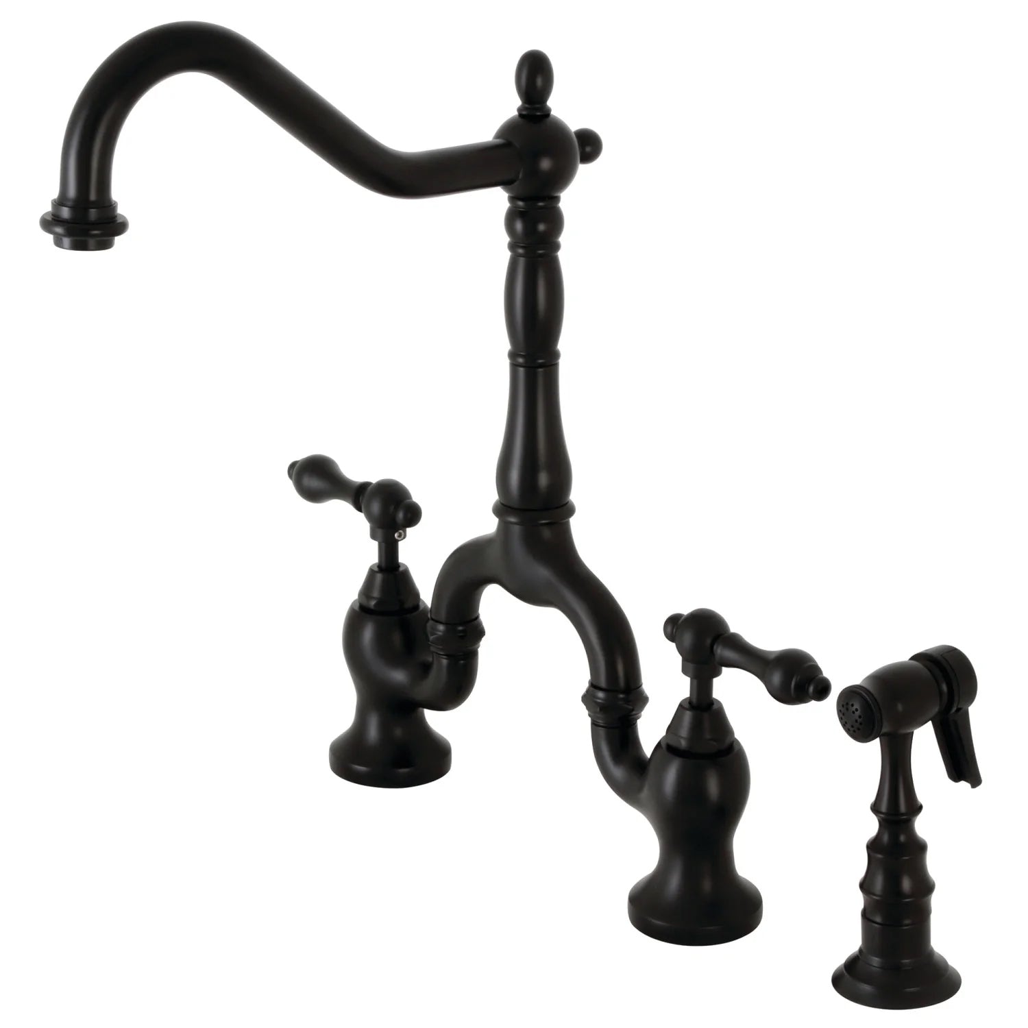 English Country E Two-Handle 3-Hole Deck Mount Side Sprayer Bridge Kitchen Faucet