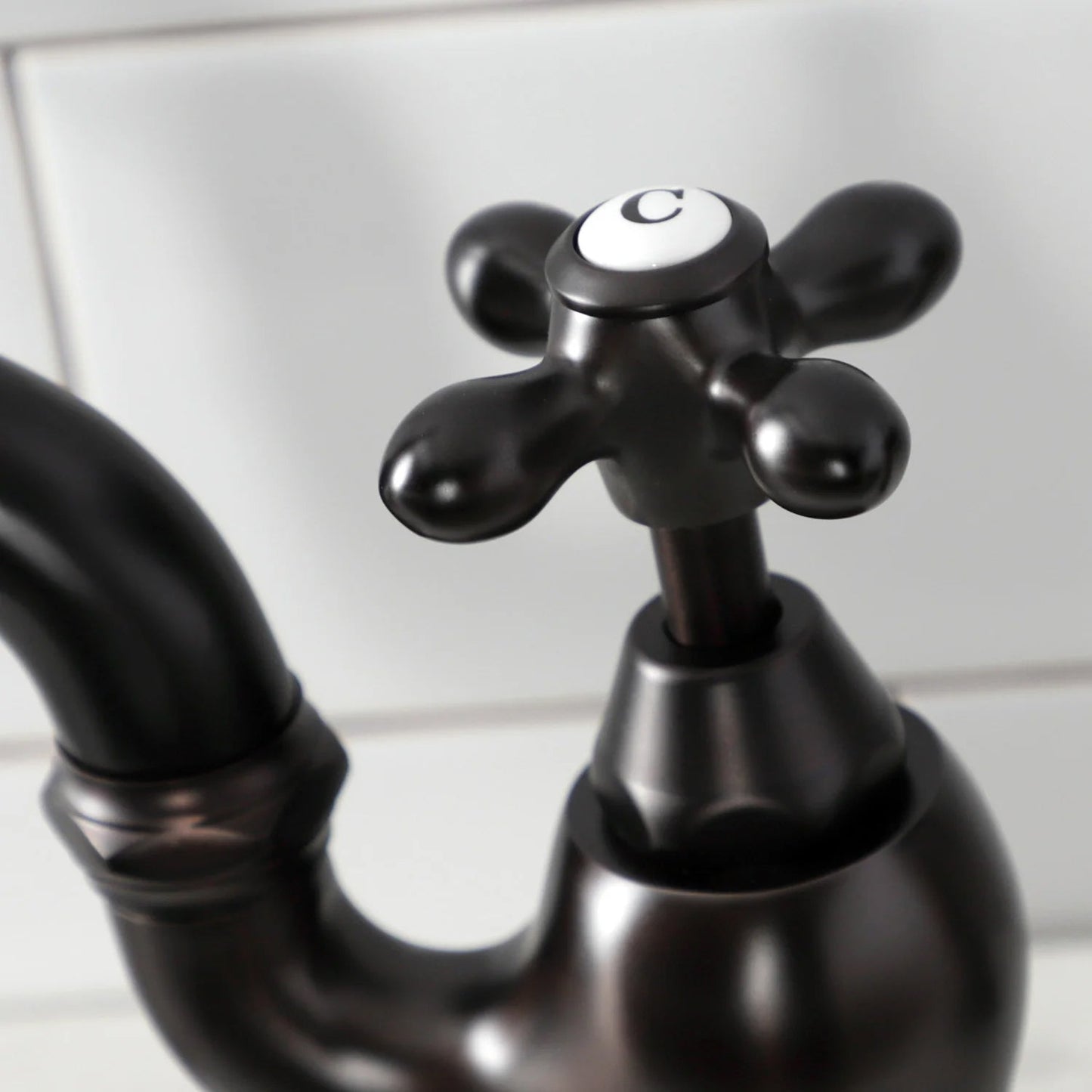 English Country F Two-Handle 3-Hole Deck Mount Side Sprayer Bridge Kitchen Faucet