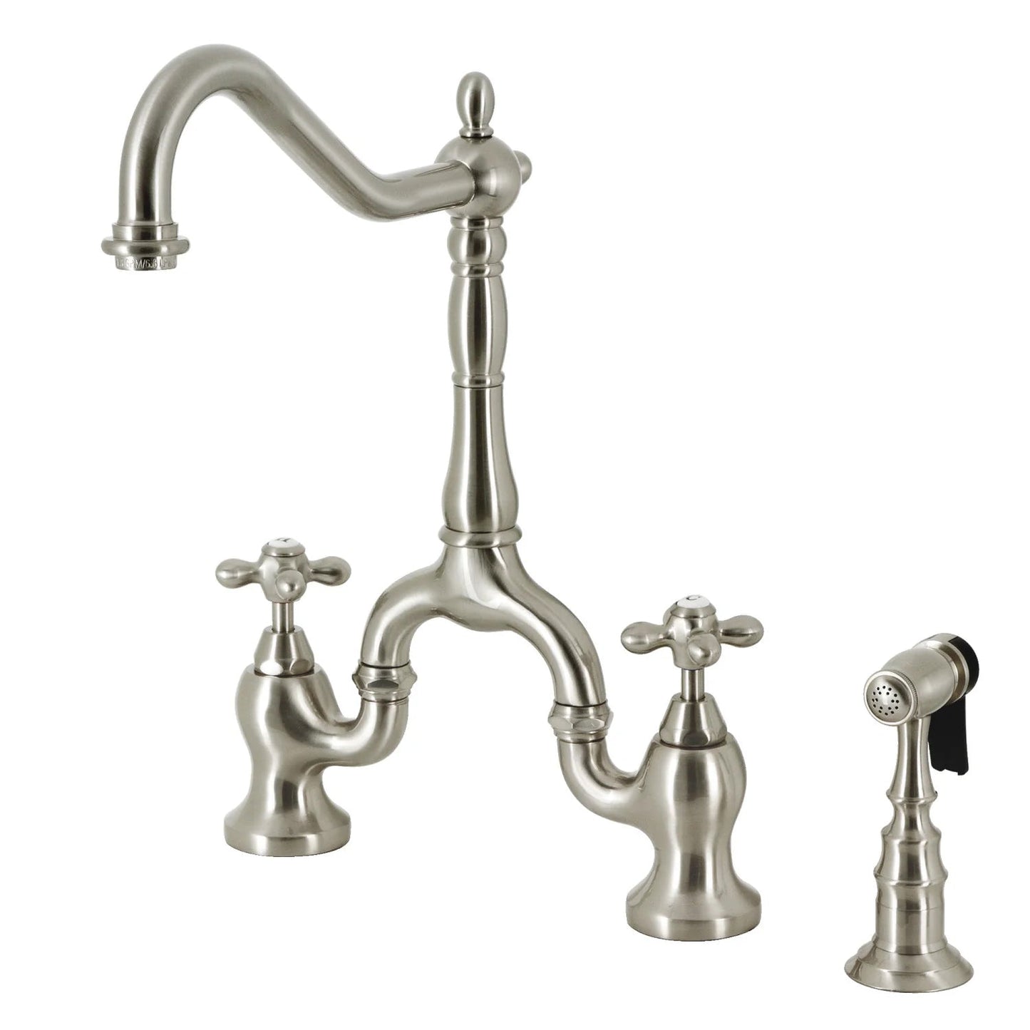 English Country F Two-Handle 3-Hole Deck Mount Side Sprayer Bridge Kitchen Faucet