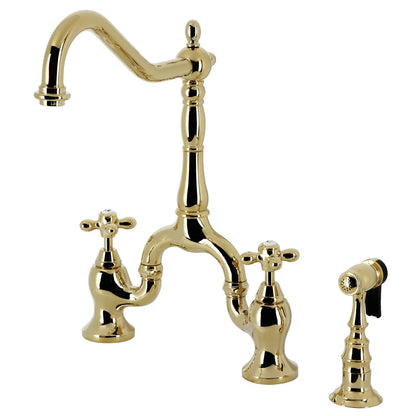 English Country F Two-Handle 3-Hole Deck Mount Side Sprayer Bridge Kitchen Faucet