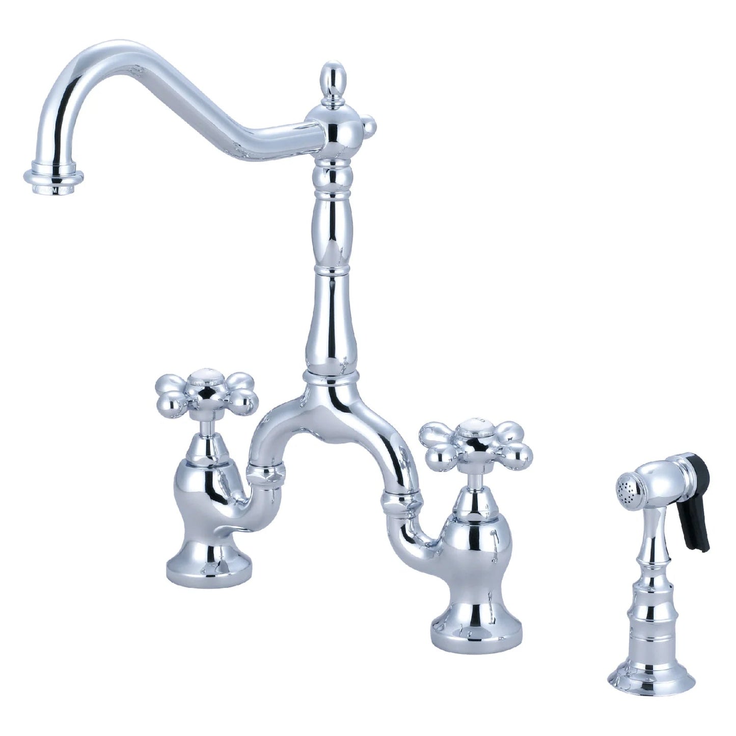 English Country F Two-Handle 3-Hole Deck Mount Side Sprayer Bridge Kitchen Faucet