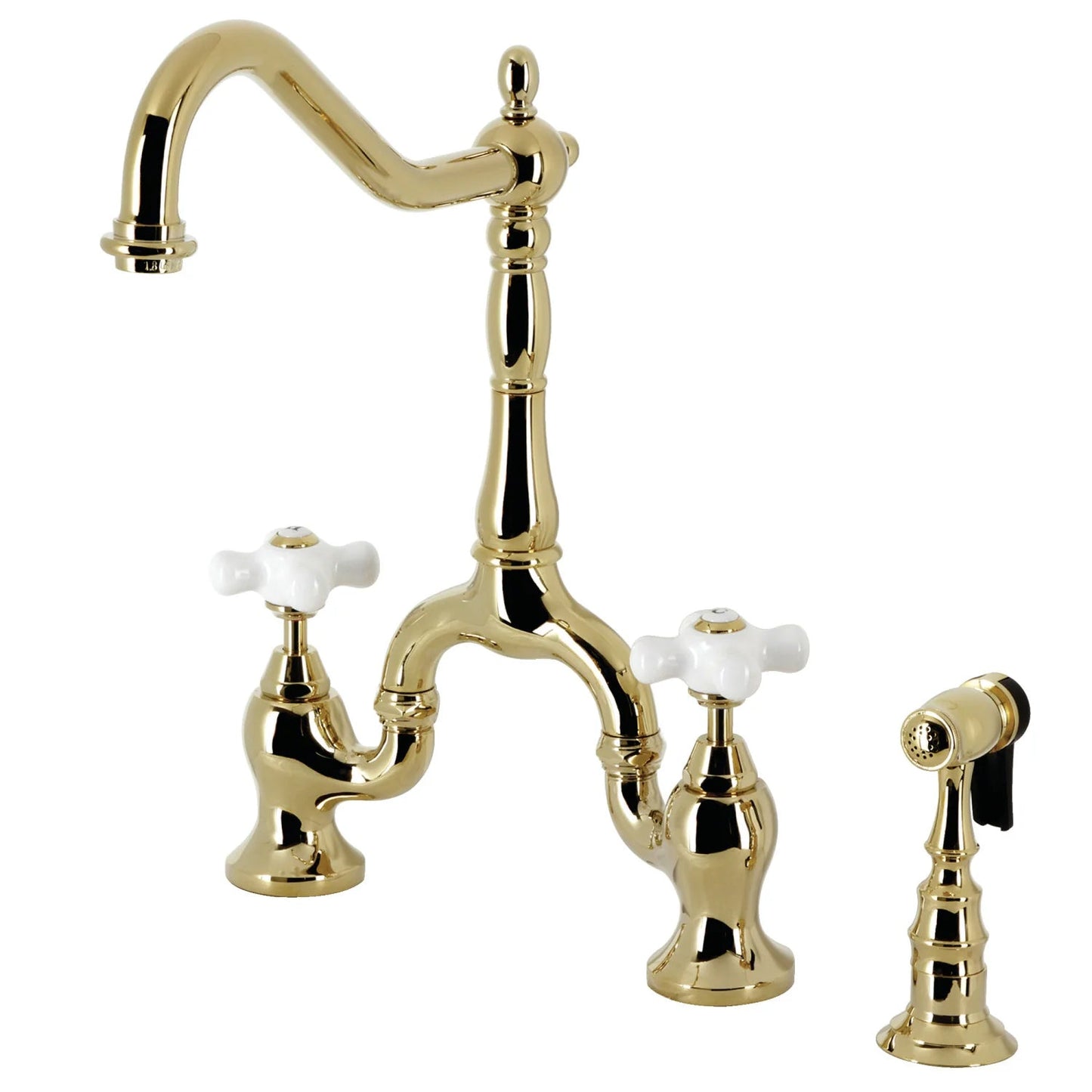 English Country G Porcelain Two-Handle 3-Hole Deck Mount Side Sprayer Bridge Kitchen Faucet