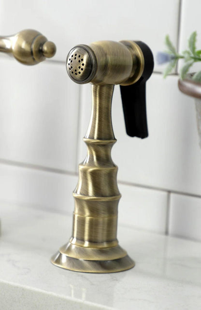 English Country H Two-Handle 3-Hole Deck Mount Side Sprayer Bridge Kitchen Faucet