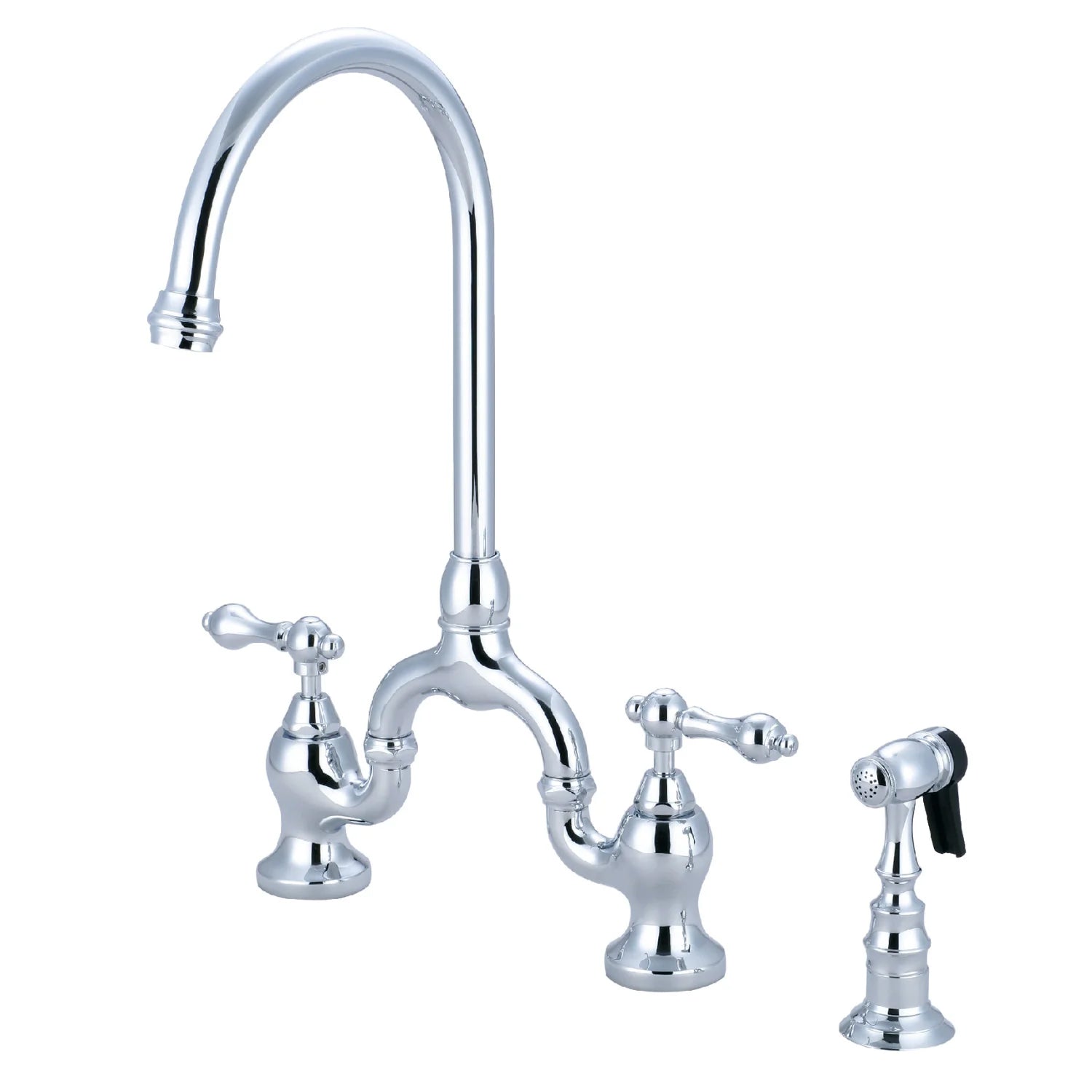 English Country H Two-Handle 3-Hole Deck Mount Side Sprayer Bridge Kitchen Faucet