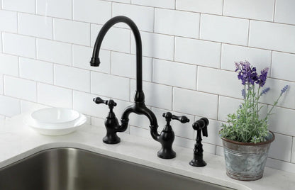 English Country H Two-Handle 3-Hole Deck Mount Side Sprayer Bridge Kitchen Faucet