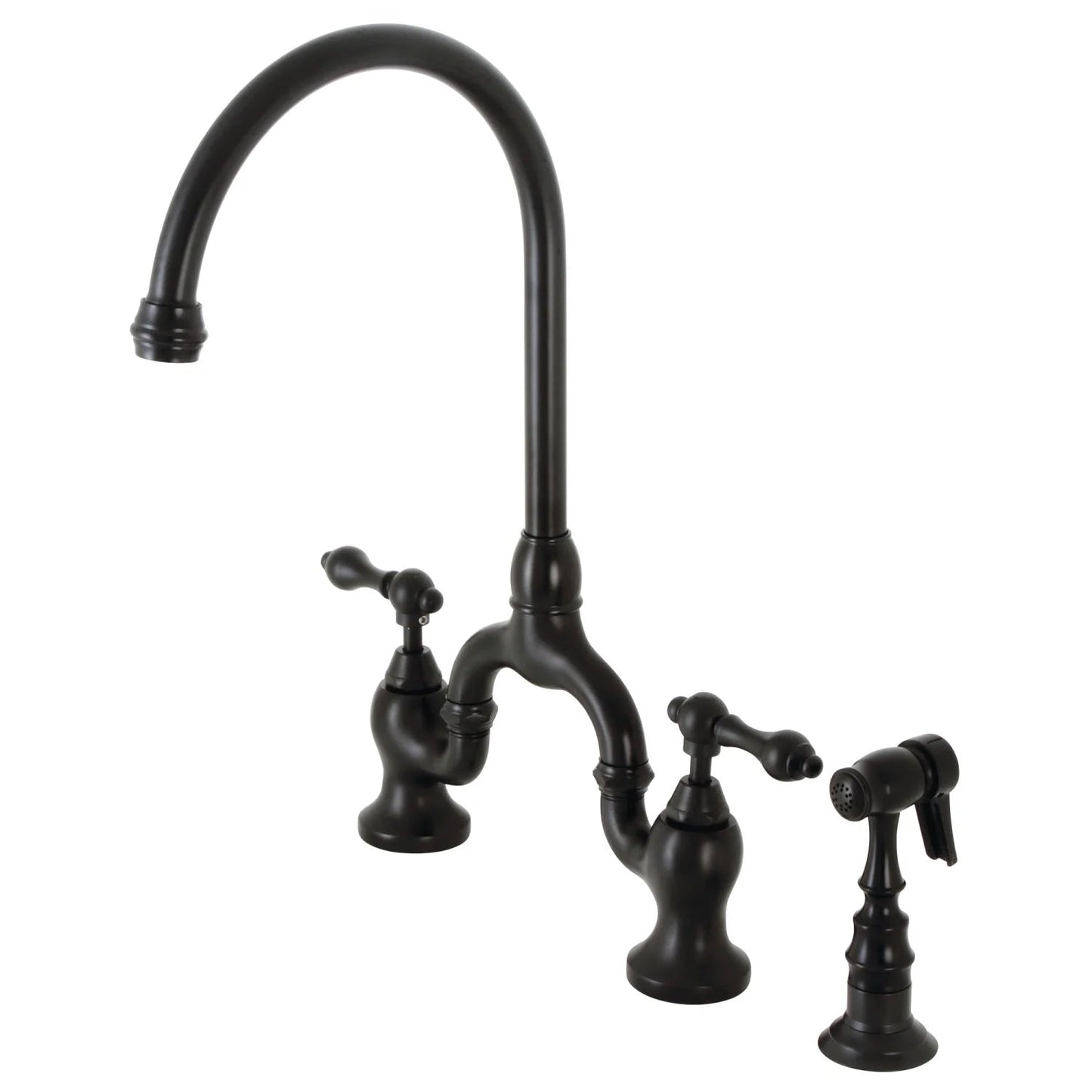 English Country H Two-Handle 3-Hole Deck Mount Side Sprayer Bridge Kitchen Faucet