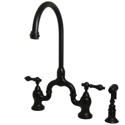 English Country H Two-Handle 3-Hole Deck Mount Side Sprayer Bridge Kitchen Faucet