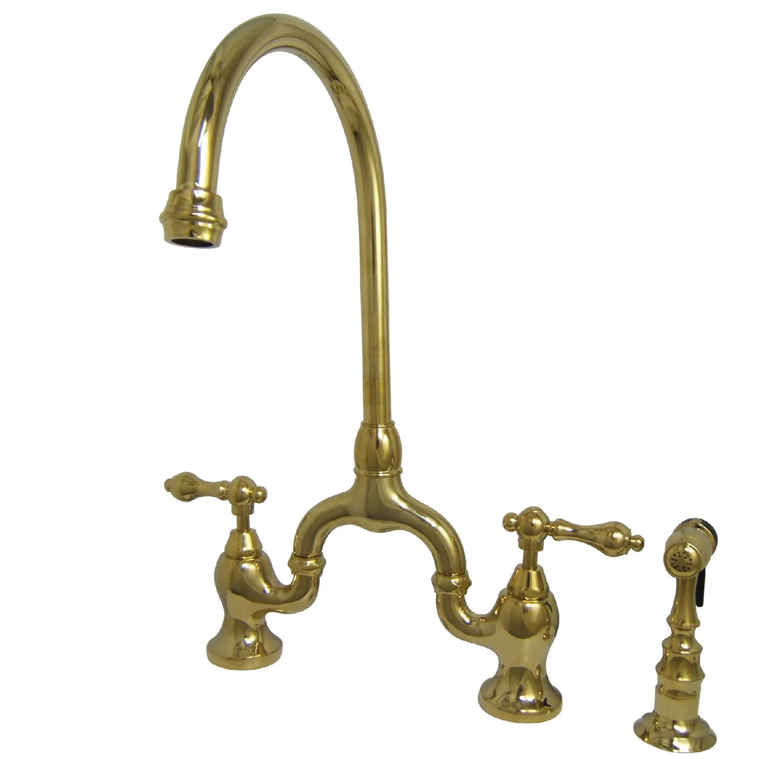 English Country H Two-Handle 3-Hole Deck Mount Side Sprayer Bridge Kitchen Faucet