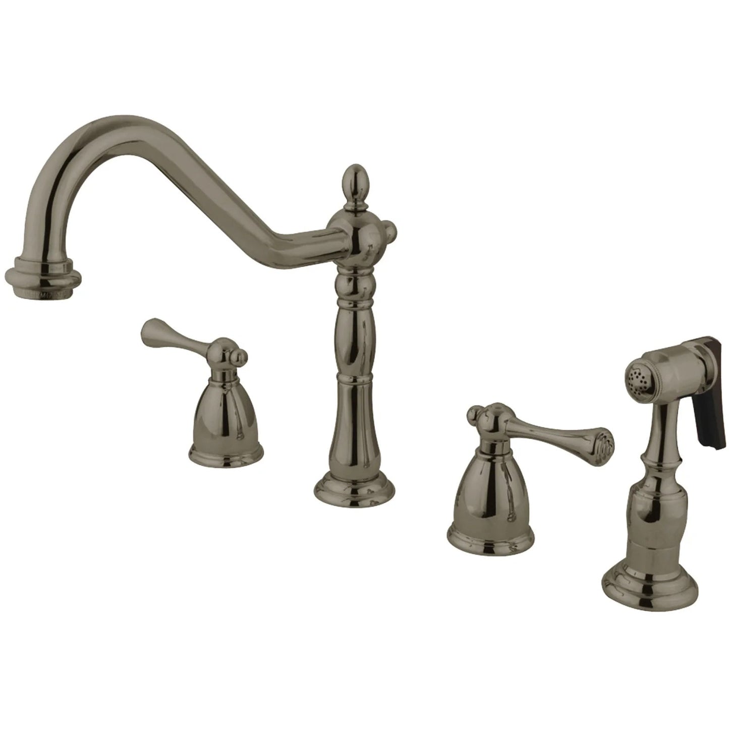 English Country J Two-Handle 4-Hole Deck Mount Side Sprayer Kitchen Faucet