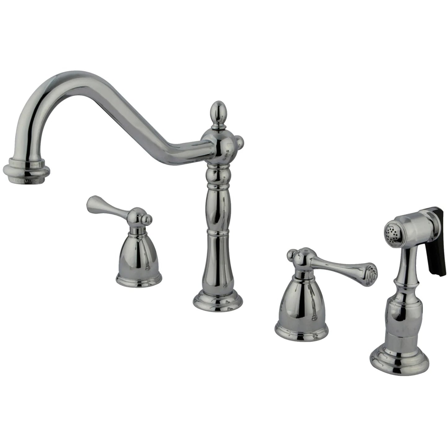 English Country J Two-Handle 4-Hole Deck Mount Side Sprayer Kitchen Faucet