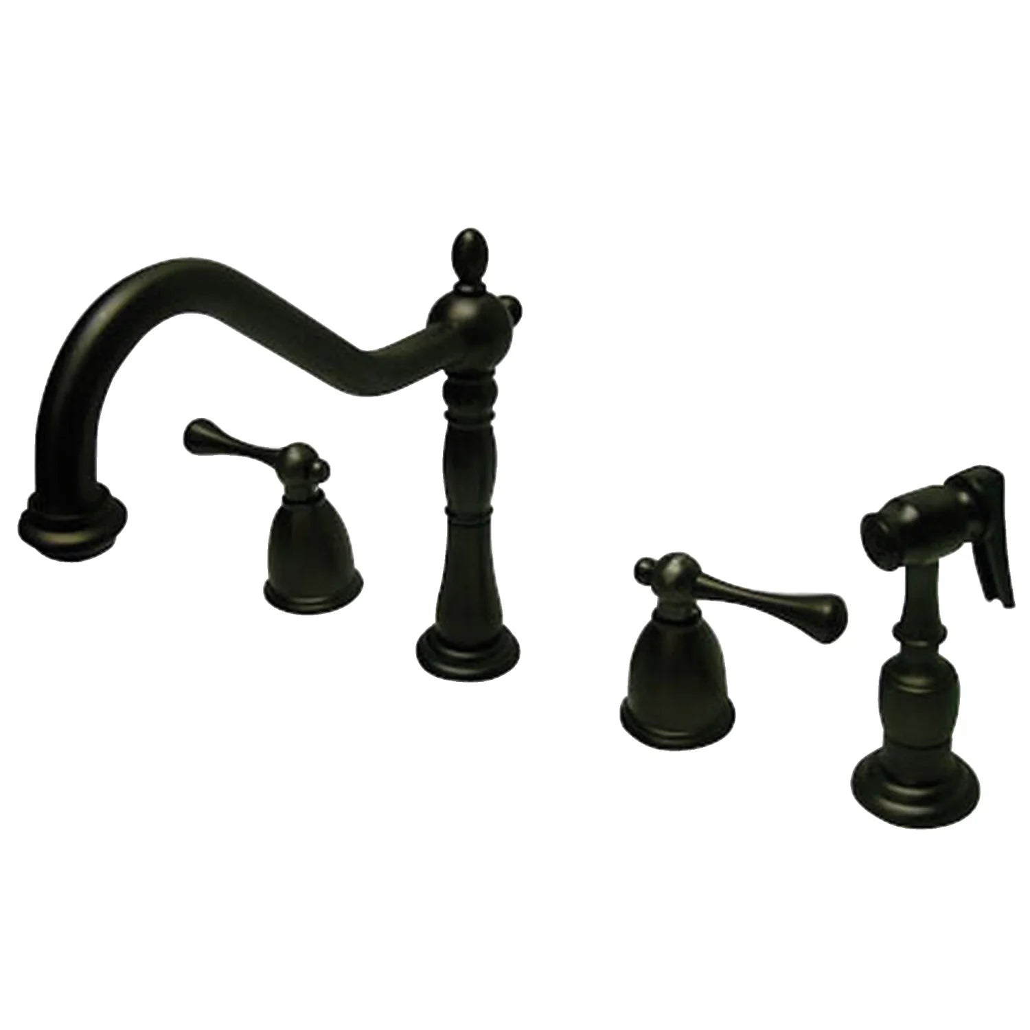 English Country J Two-Handle 4-Hole Deck Mount Side Sprayer Kitchen Faucet