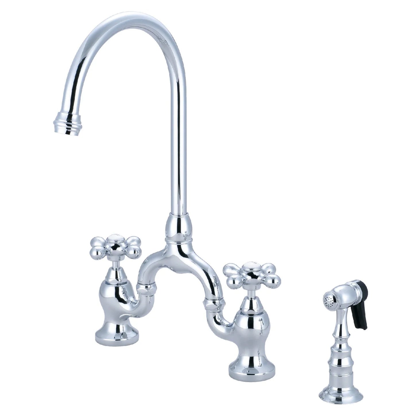 English Country K Two-Handle 3-Hole Deck Mount Side Sprayer Bridge Kitchen Faucet