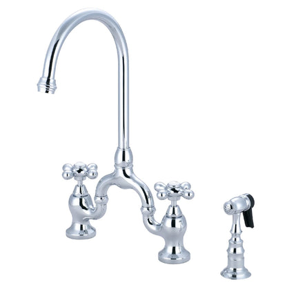 English Country K Two-Handle 3-Hole Deck Mount Side Sprayer Bridge Kitchen Faucet