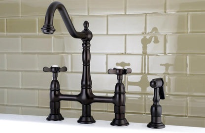 Essex A Two-Handle 4-Hole Deck Mount Side Sprayer Bridge Kitchen Faucet