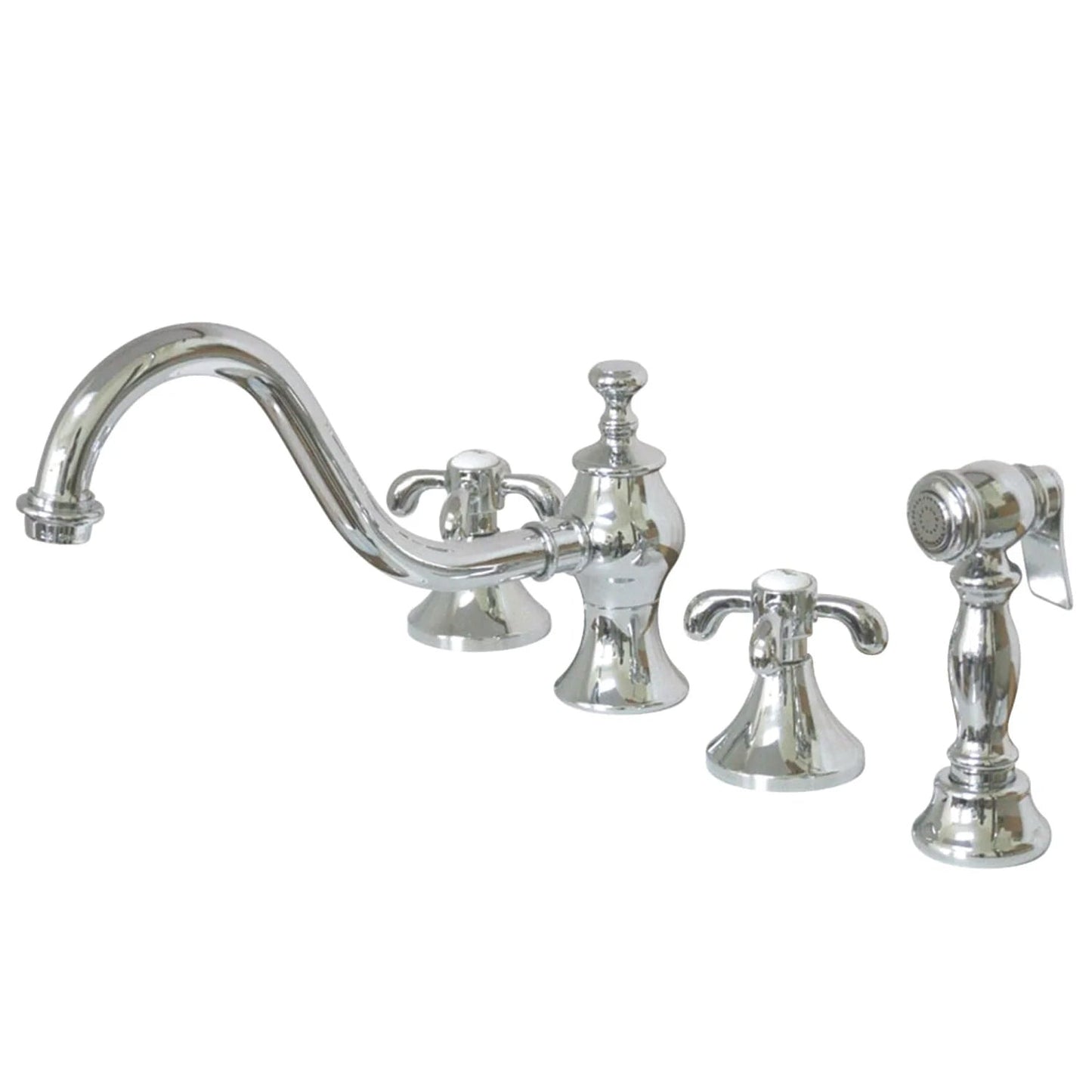 French Country A Two-Handle 4-Hole Deck Mount Widespread Kitchen Faucet