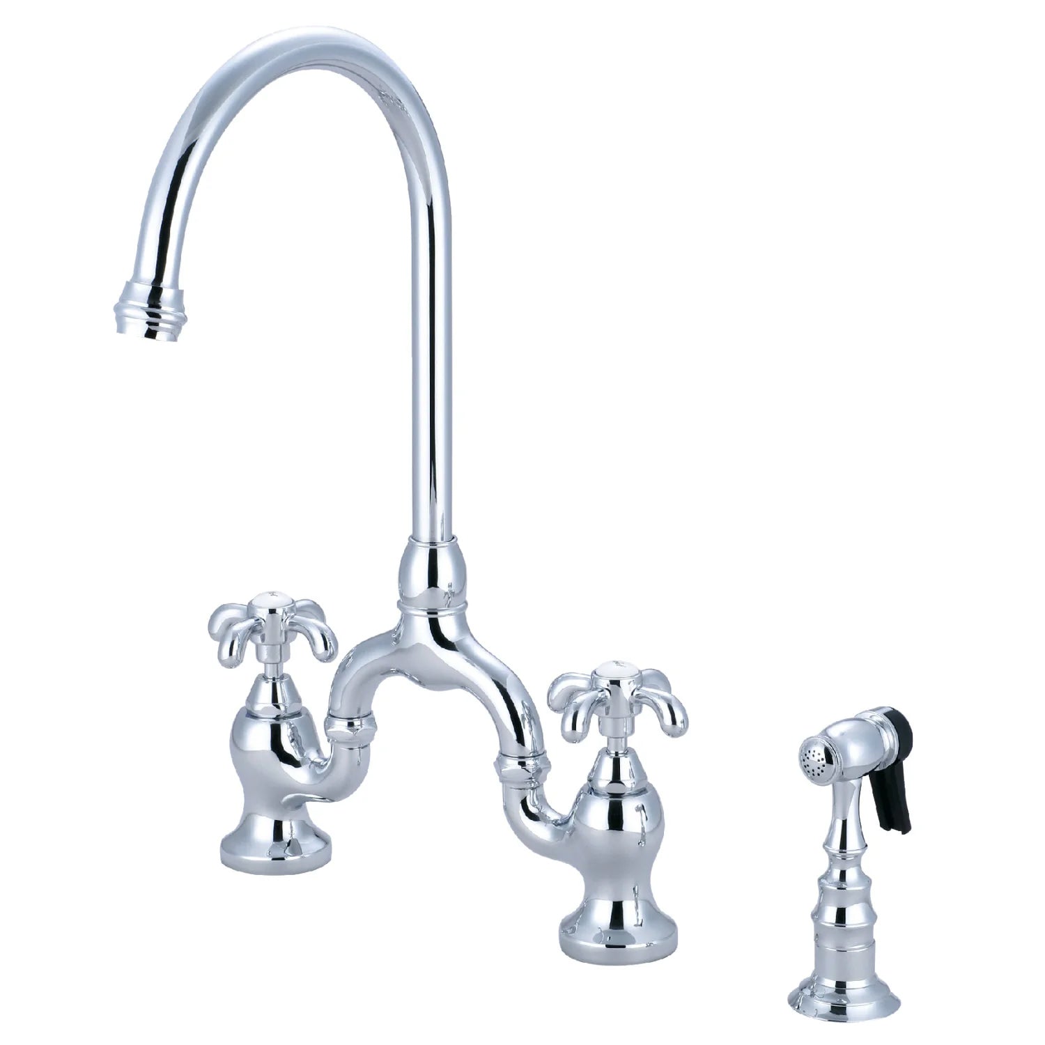 French Country B Two-Handle 3-Hole Deck Mount Side Sprayer Bridge Kitchen Faucet