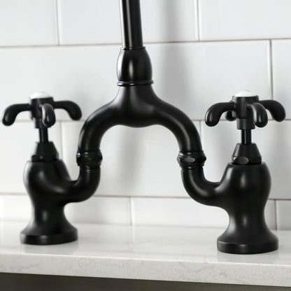 French Country B Two-Handle 3-Hole Deck Mount Side Sprayer Bridge Kitchen Faucet