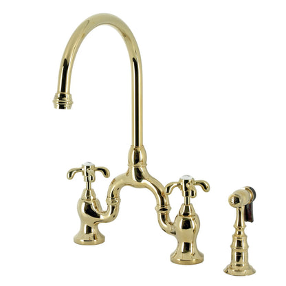 French Country B Two-Handle 3-Hole Deck Mount Side Sprayer Bridge Kitchen Faucet