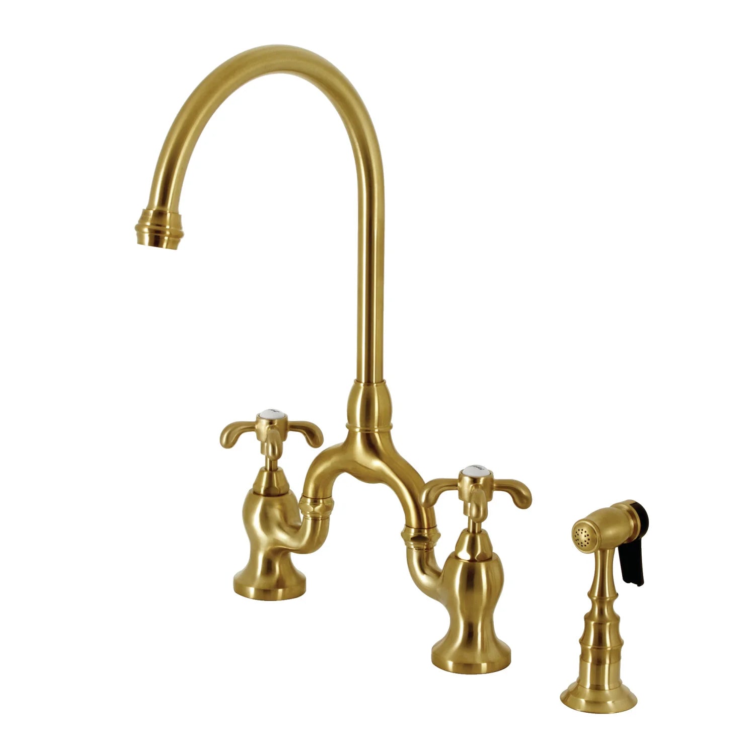 French Country B Two-Handle 3-Hole Deck Mount Side Sprayer Bridge Kitchen Faucet