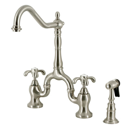 French Country C Two-Handle 3-Hole Deck Mount Side Sprayer Bridge Kitchen Faucet