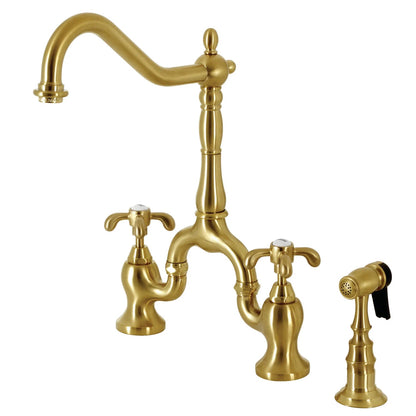 French Country C Two-Handle 3-Hole Deck Mount Side Sprayer Bridge Kitchen Faucet