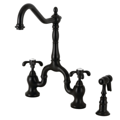 French Country C Two-Handle 3-Hole Deck Mount Side Sprayer Bridge Kitchen Faucet