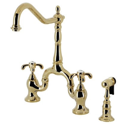 French Country C Two-Handle 3-Hole Deck Mount Side Sprayer Bridge Kitchen Faucet