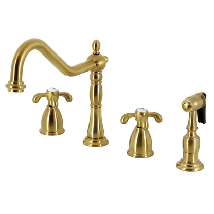 French Country D Two-Handle 4-Hole Deck Mount Side Sprayer Widespread Kitchen Faucet