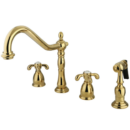 French Country D Two-Handle 4-Hole Deck Mount Side Sprayer Widespread Kitchen Faucet