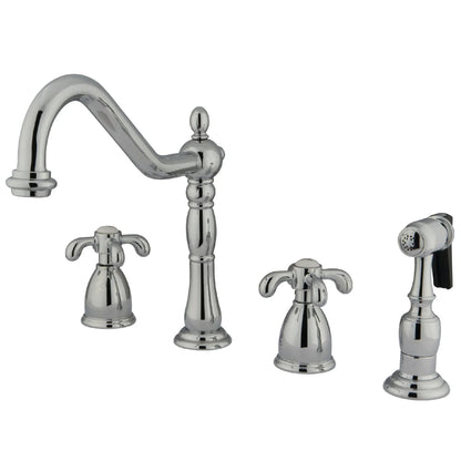 French Country D Two-Handle 4-Hole Deck Mount Side Sprayer Widespread Kitchen Faucet