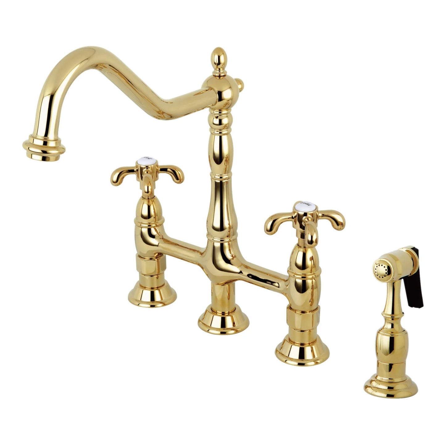 French Country E Two-Handle 4-Hole Deck Mount Side Sprayer Bridge Kitchen Faucet