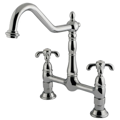 French Country F Two-Handle 4-Hole Deck Mount Bridge Kitchen Faucet