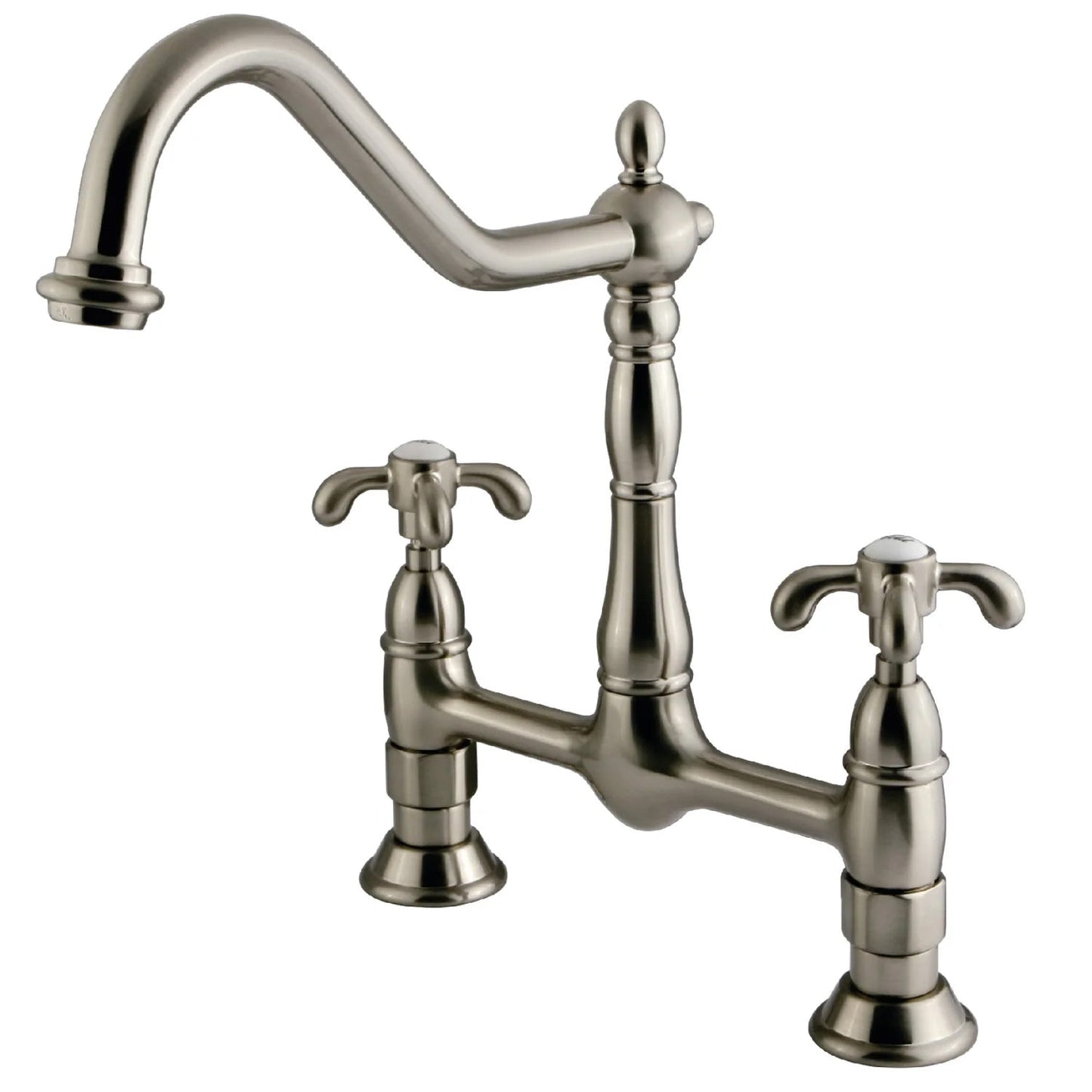 French Country F Two-Handle 4-Hole Deck Mount Bridge Kitchen Faucet