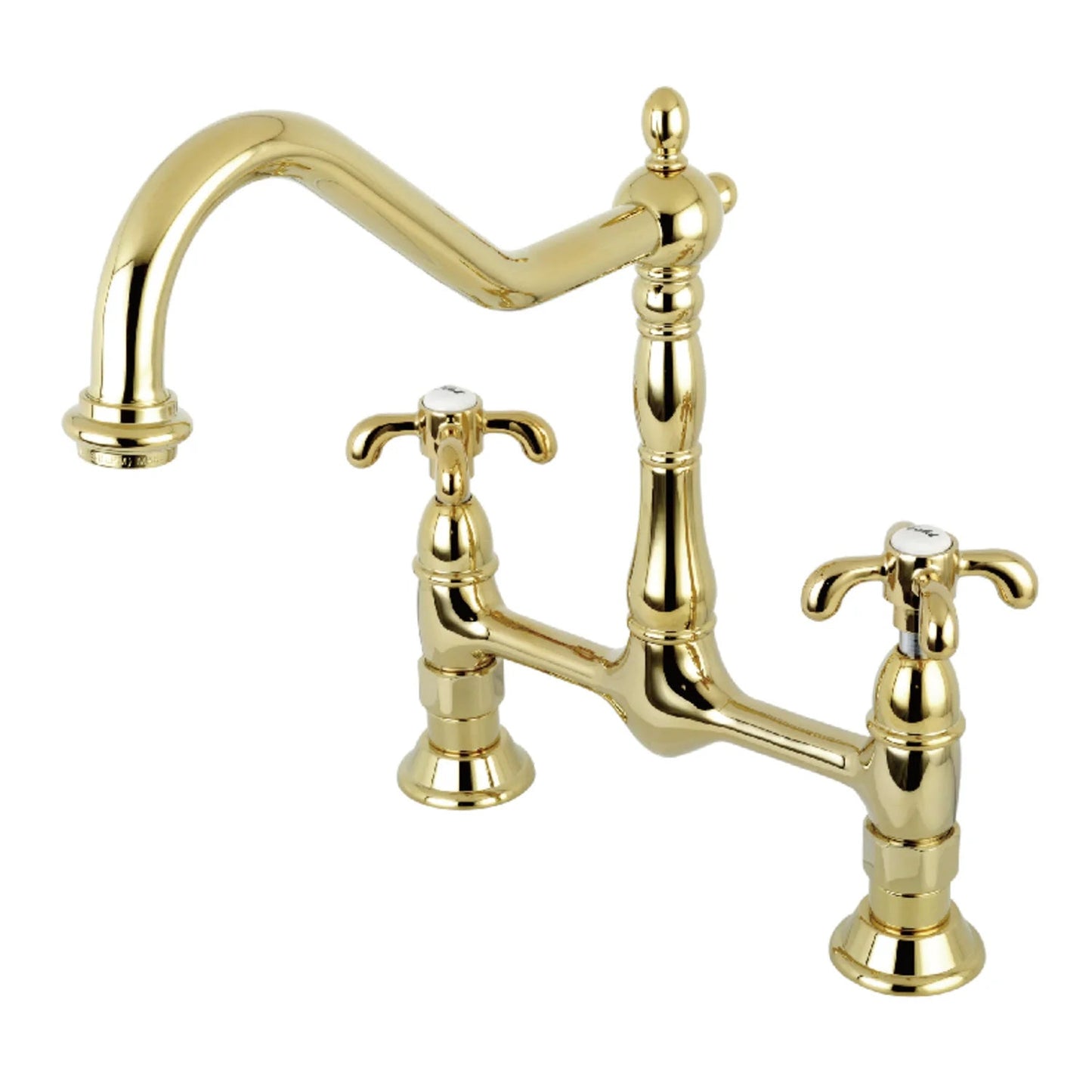 French Country F Two-Handle 4-Hole Deck Mount Bridge Kitchen Faucet