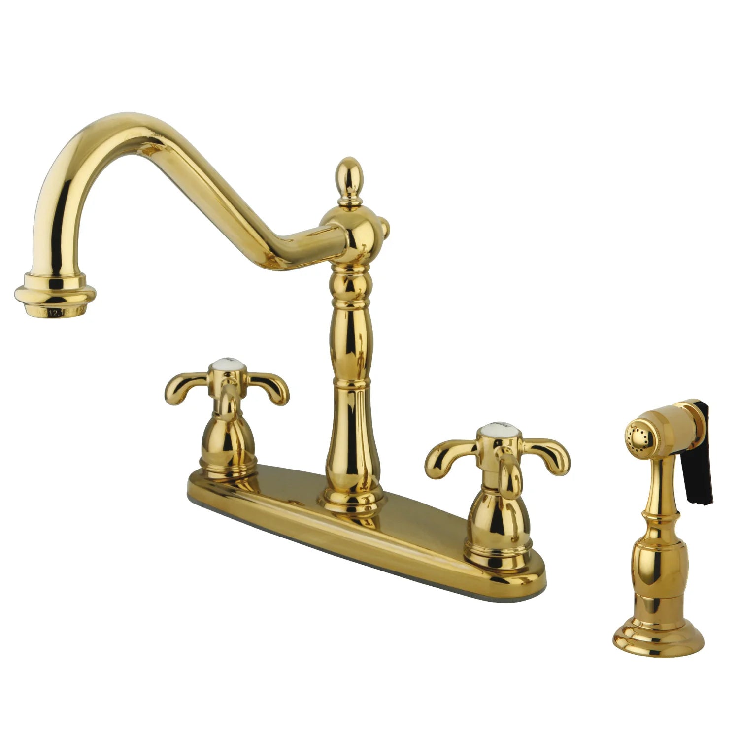 French Country G Two-Handle 4-Hole Deck Mount Side Sprayer 8" Centerset Kitchen Faucet