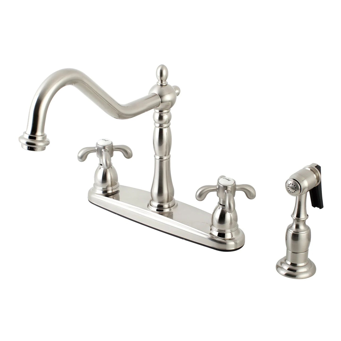 French Country G Two-Handle 4-Hole Deck Mount Side Sprayer 8" Centerset Kitchen Faucet