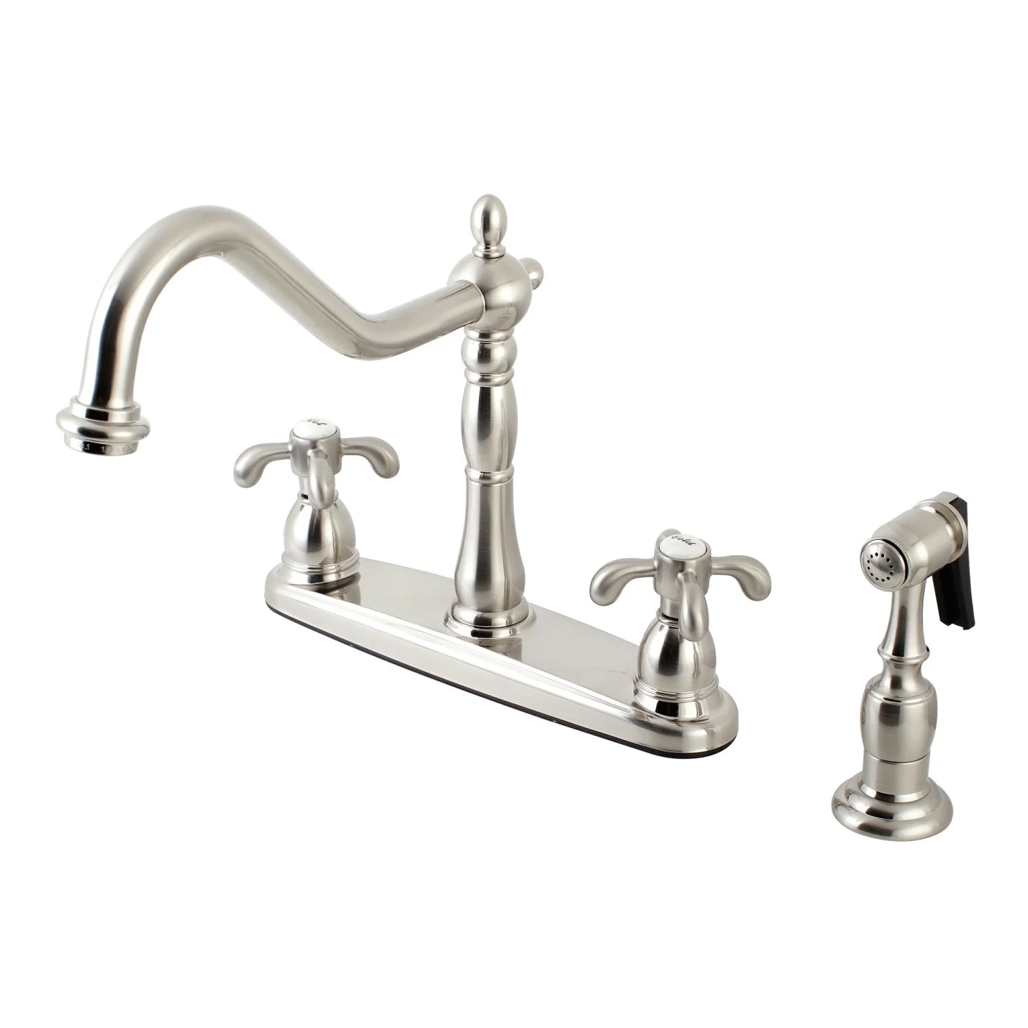 French Country G Two-Handle 4-Hole Deck Mount Side Sprayer 8" Centerset Kitchen Faucet