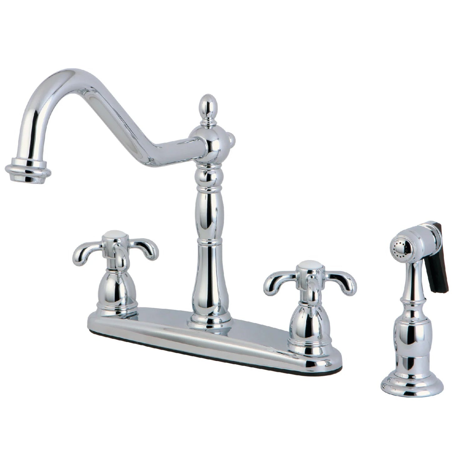 French Country G Two-Handle 4-Hole Deck Mount Side Sprayer 8" Centerset Kitchen Faucet