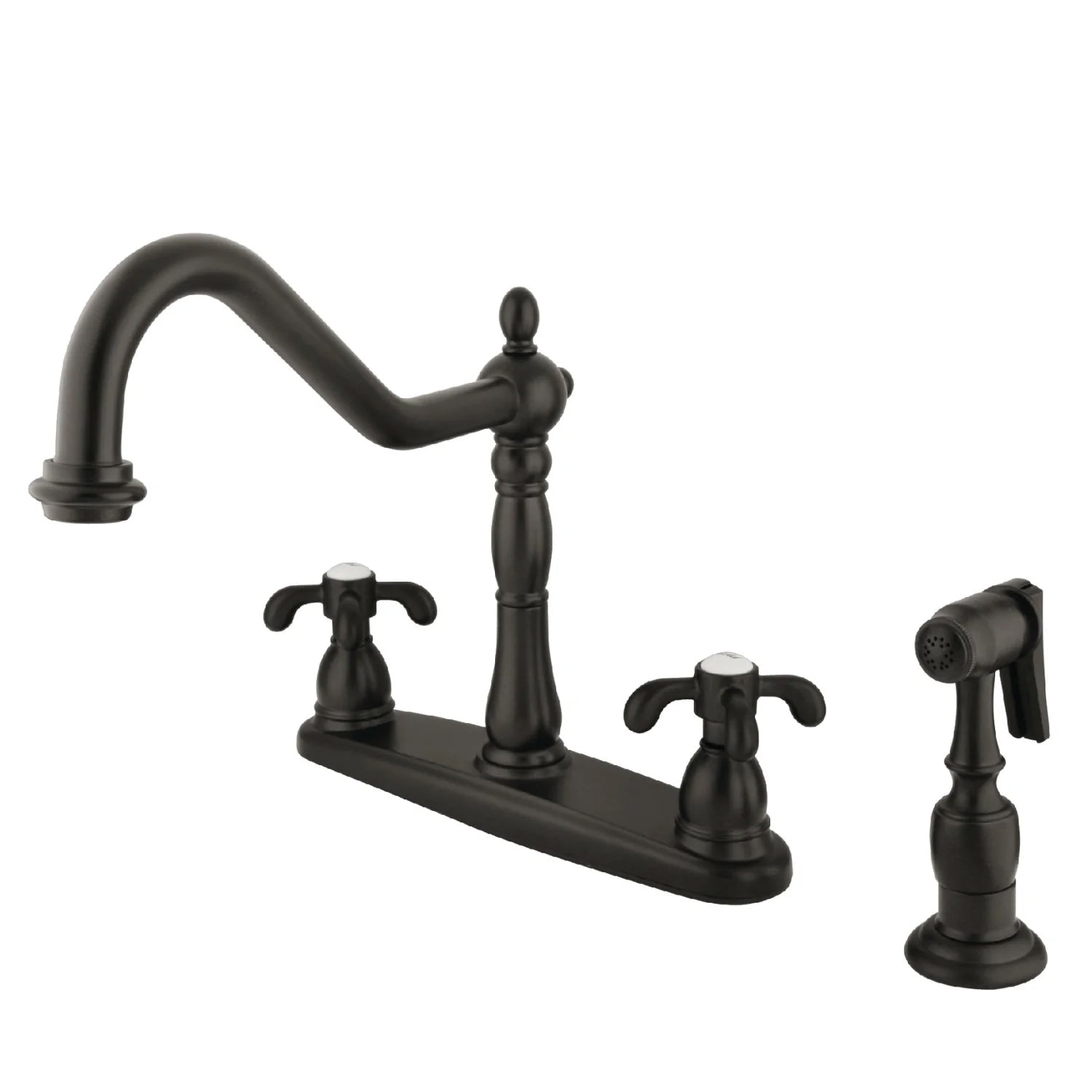 French Country G Two-Handle 4-Hole Deck Mount Side Sprayer 8" Centerset Kitchen Faucet