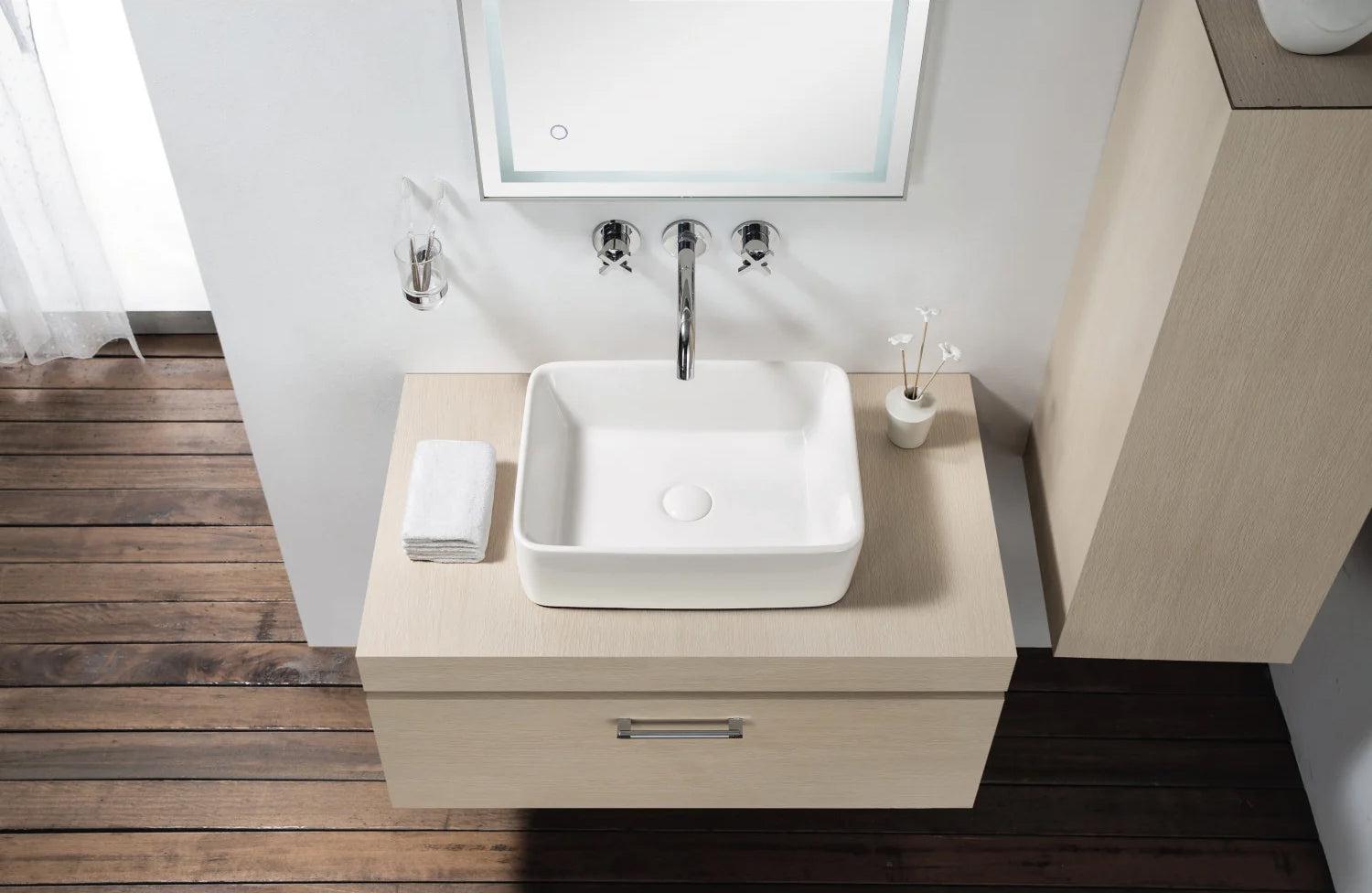 French Petite Ceramic Rectangular White Vessel Sink