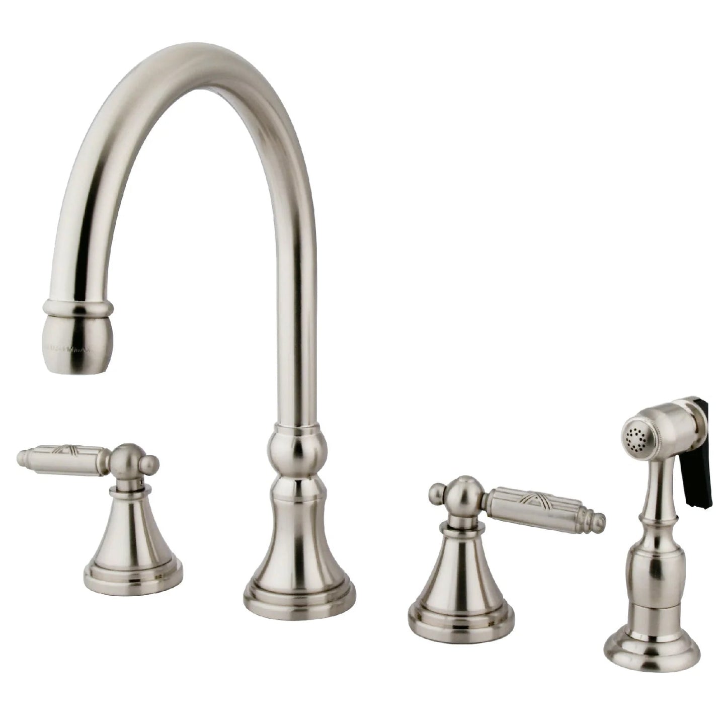 Georgian D Two-Handle 4-Hole Deck Mount Widespread Side Sprayer Kitchen Faucet