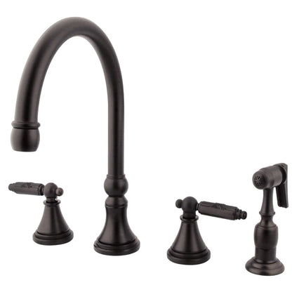 Georgian D Two-Handle 4-Hole Deck Mount Widespread Side Sprayer Kitchen Faucet